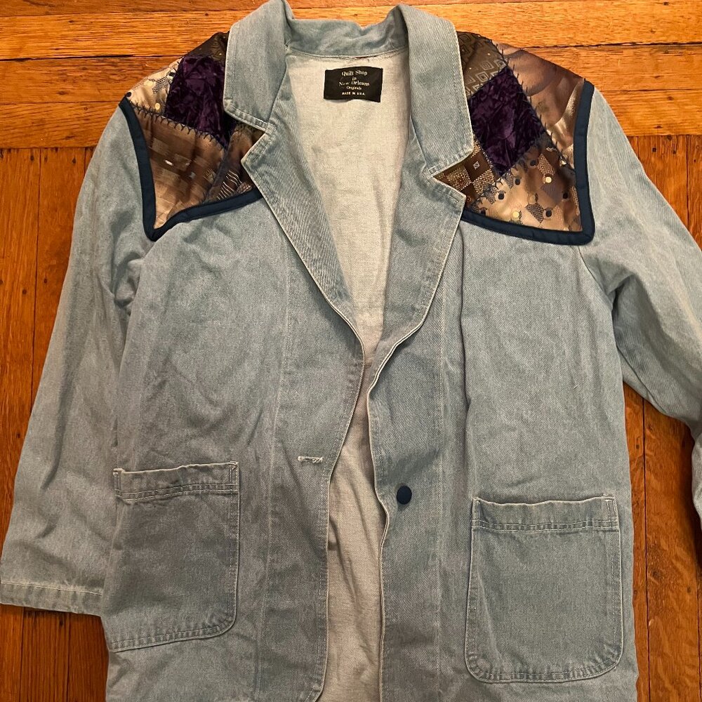 Vintage 80s 90s Patchwork Jean Jacket Coat Made in USA